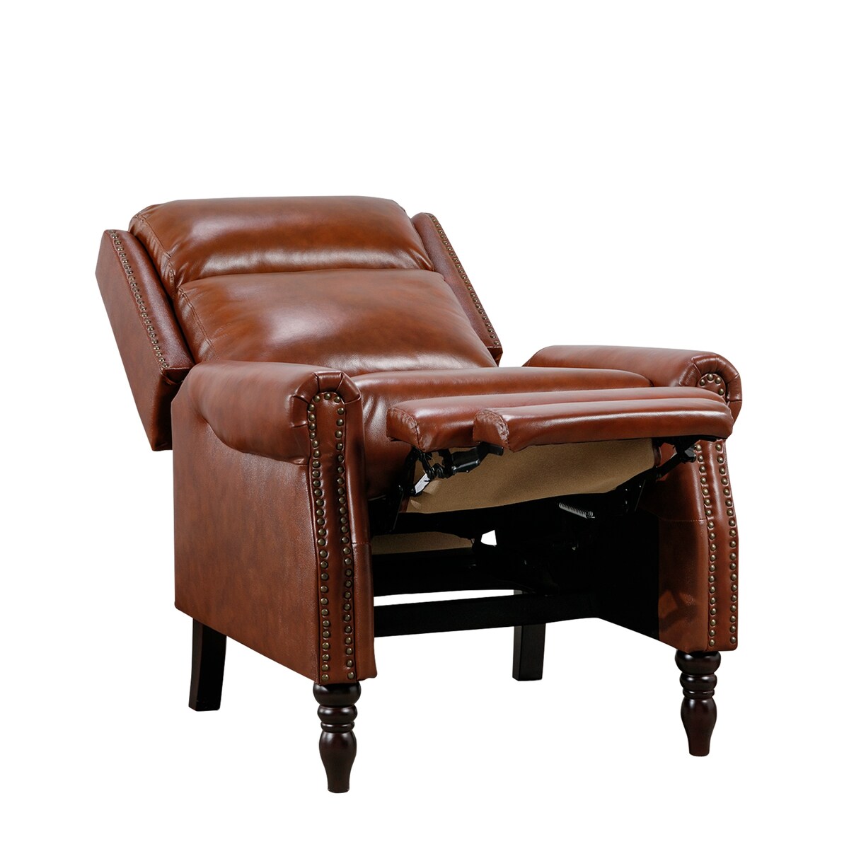 Mid-century Genuine Leather Recliner Adjustable Push Back Comfortable Set of 2 Arm Chairs for Living Room
