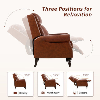 Mid-century Genuine Leather Recliner Adjustable Push Back Comfortable Set of 2 Arm Chairs for Living Room