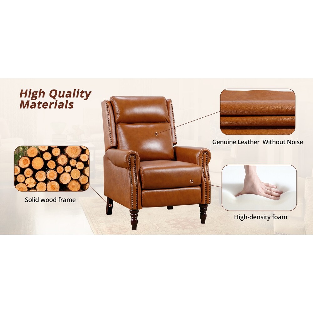 Mid-century Genuine Leather Recliner Push Back Adjustable Recliner Chairs with Comfortable Arms Set of 2