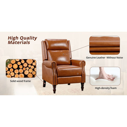 Mid-century Genuine Leather Recliner Push Back Adjustable Recliner Chairs with Comfortable Arms Set of 2