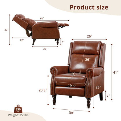 Mid-century Genuine Leather Recliner Push Back Adjustable Recliner Chairs with Comfortable Arms Set of 2