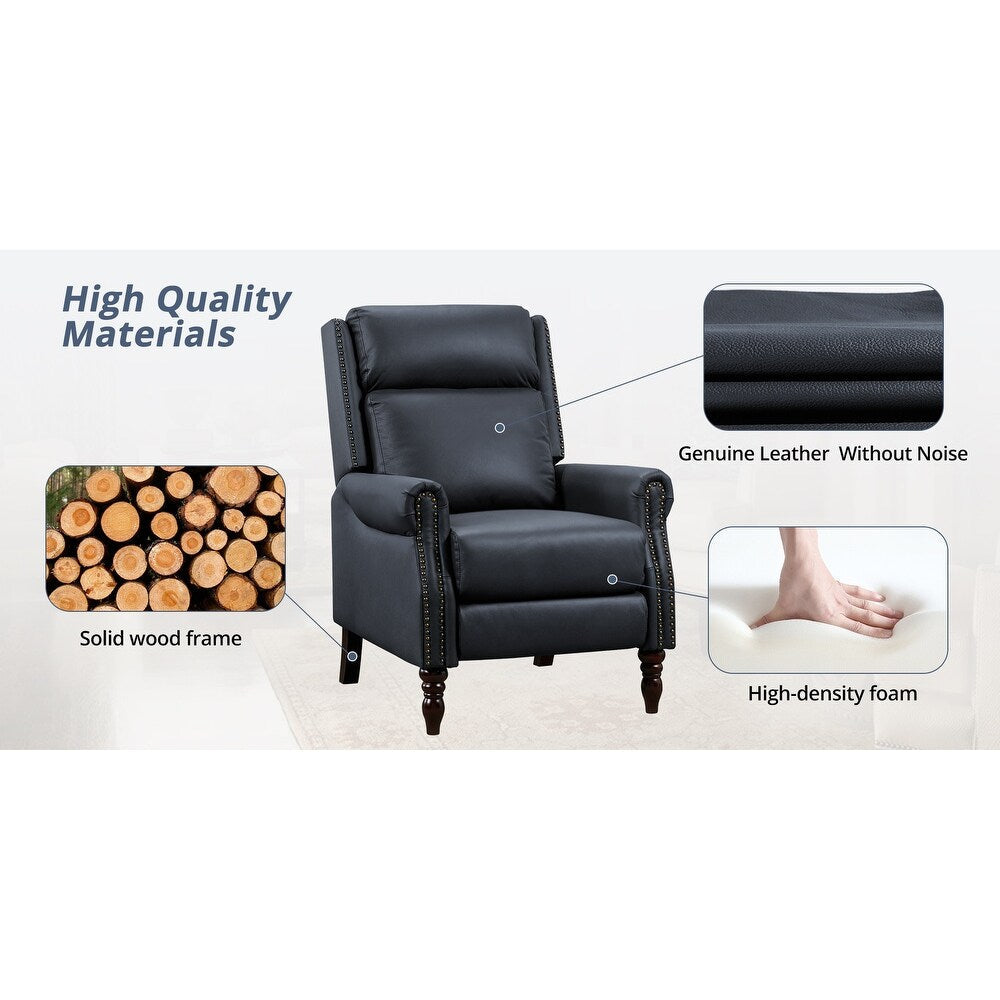 Mid-century Genuine Leather Recliner Push Back Adjustable Recliner Chairs with Comfortable Arms Set of 2