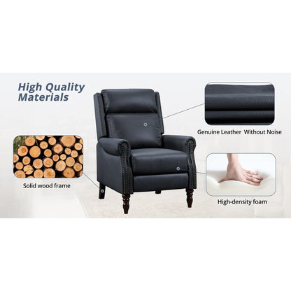 Mid-century Genuine Leather Recliner Push Back Adjustable Recliner Chairs with Comfortable Arms Set of 2