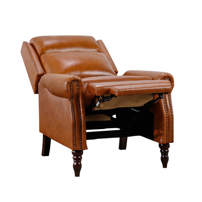 Mid-century Genuine Leather Recliner Push Back Adjustable Recliner Chairs with Comfortable Arms Set of 2