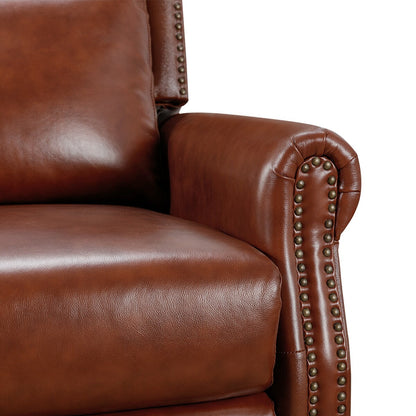 Mid-century Genuine Leather Recliner Push Back Adjustable Recliner Chairs with Comfortable Arms Set of 2