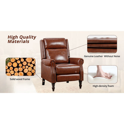 Mid-century Genuine Leather Recliner Push Back Adjustable Recliner Chairs with Comfortable Arms Set of 2