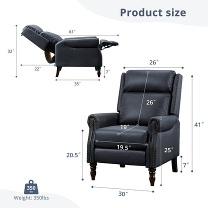Mid-century Genuine Leather Recliner Push Back Adjustable Recliner Chairs with Comfortable Arms Set of 2