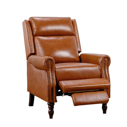 Mid-century Genuine Leather Recliner Push Back Adjustable Recliner Chairs with Comfortable Arms Set of 2