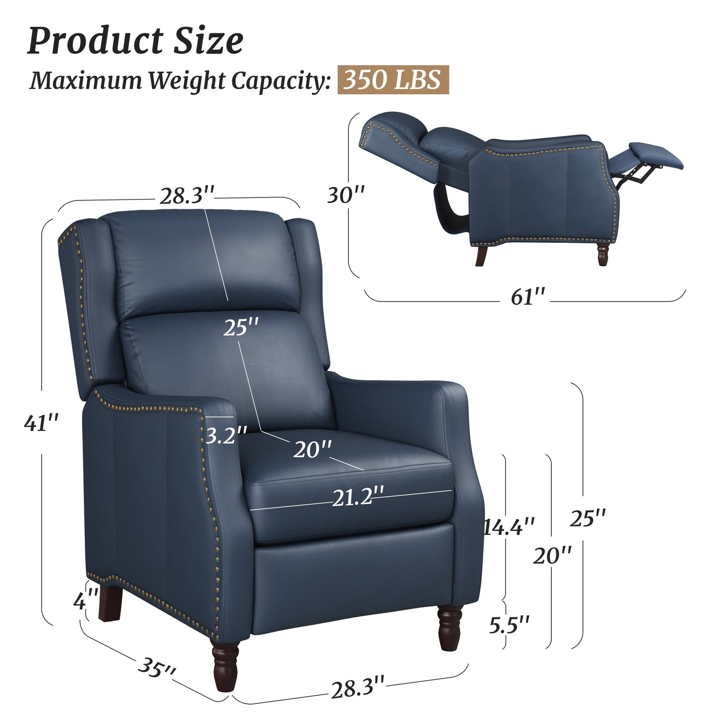 COZYMAN Modern Genuine Leather Recliner Chair Push Back Adjustable Recliner with Comfortable Arms