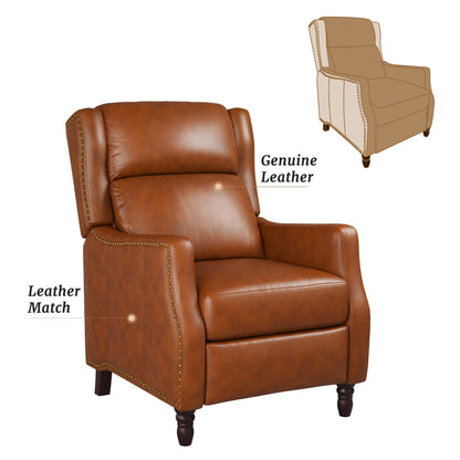 COZYMAN Modern Genuine Leather Recliner Chair Push Back Adjustable Recliner with Comfortable Arms