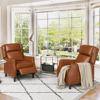 COZYMAN Modern Genuine Leather Recliner Chair Push Back Adjustable Recliner with Comfortable Arms