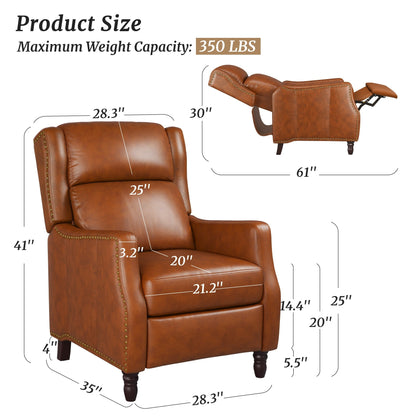 COZYMAN Modern Genuine Leather Recliner Chair Push Back Adjustable Recliner with Comfortable Arms
