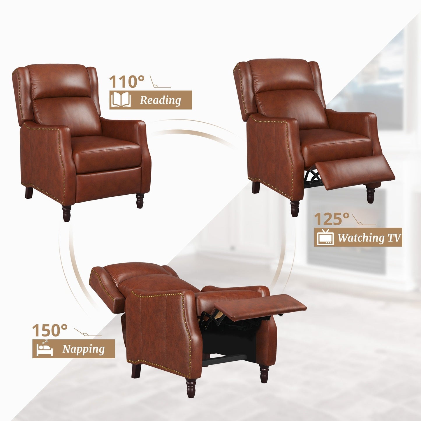 COZYMAN Modern Genuine Leather Recliner Chair Push Back Adjustable Recliner with Comfortable Arms