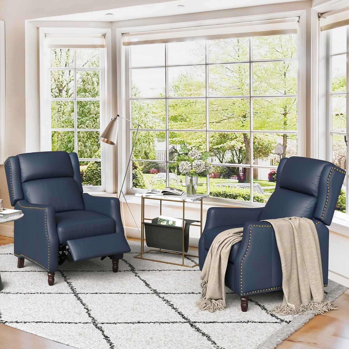 COZYMAN Modern Genuine Leather Recliner Chair Push Back Adjustable Recliner with Comfortable Arms