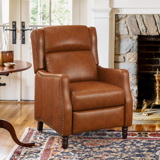 COZYMAN Modern Genuine Leather Recliner Chair Push Back Adjustable Recliner with Comfortable Arms