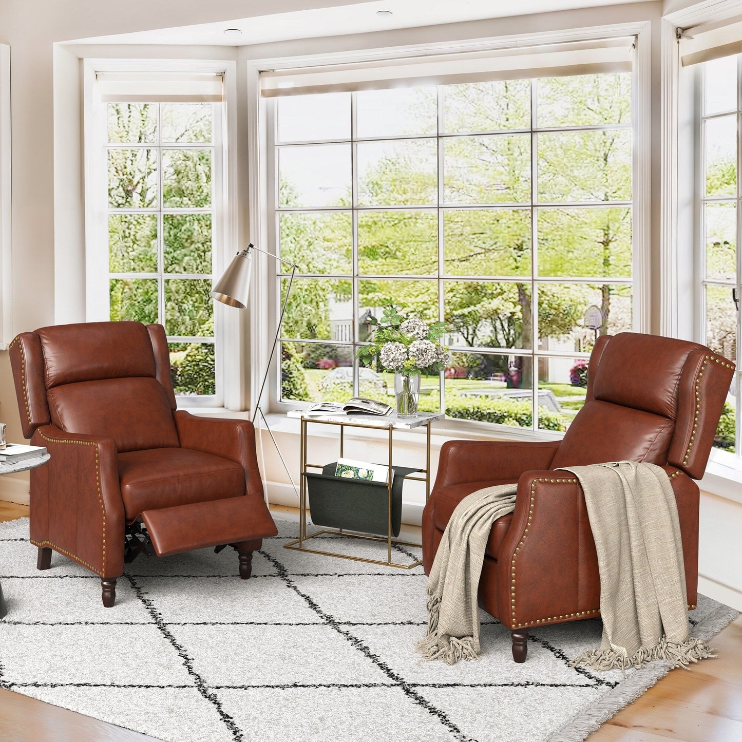 COZYMAN Modern Genuine Leather Recliner Chair Push Back Adjustable Recliner with Comfortable Arms