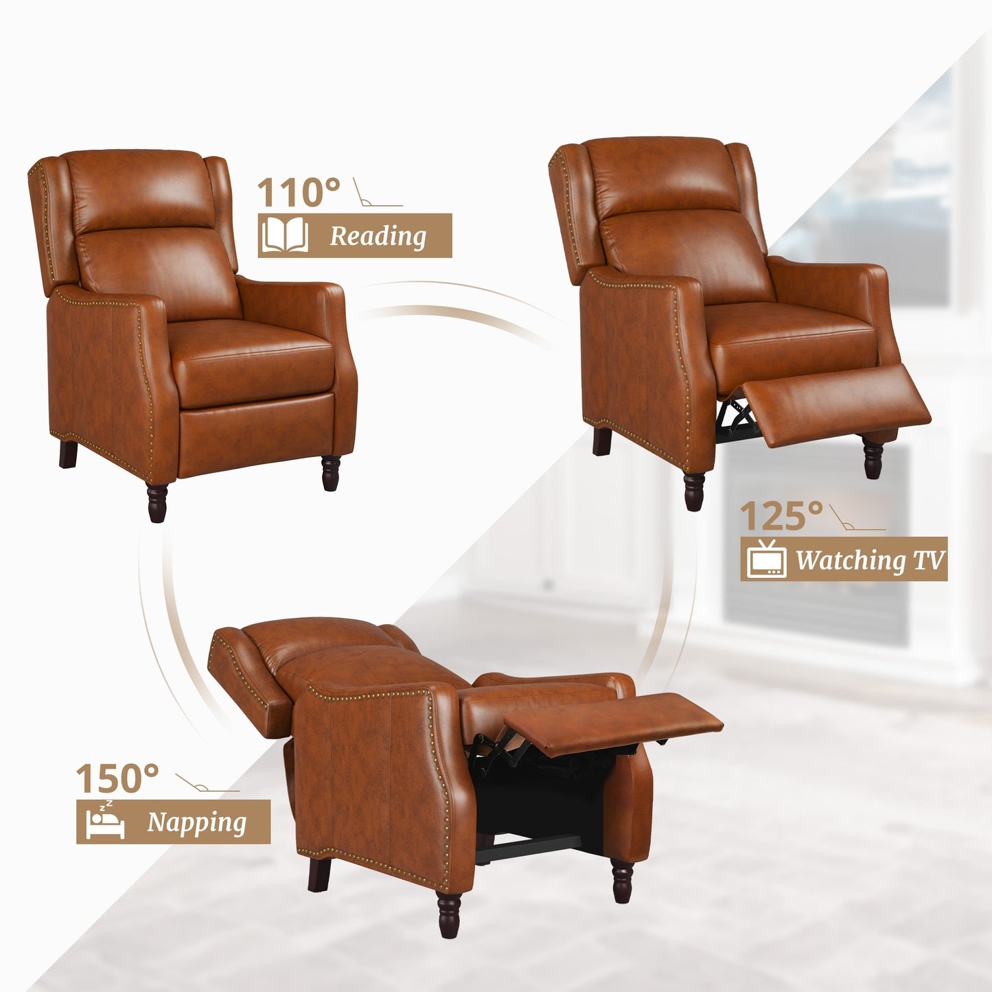 COZYMAN Modern Genuine Leather Recliner Chairs Push Back Adjustable Recliners with Comfortable Arms Set of 2