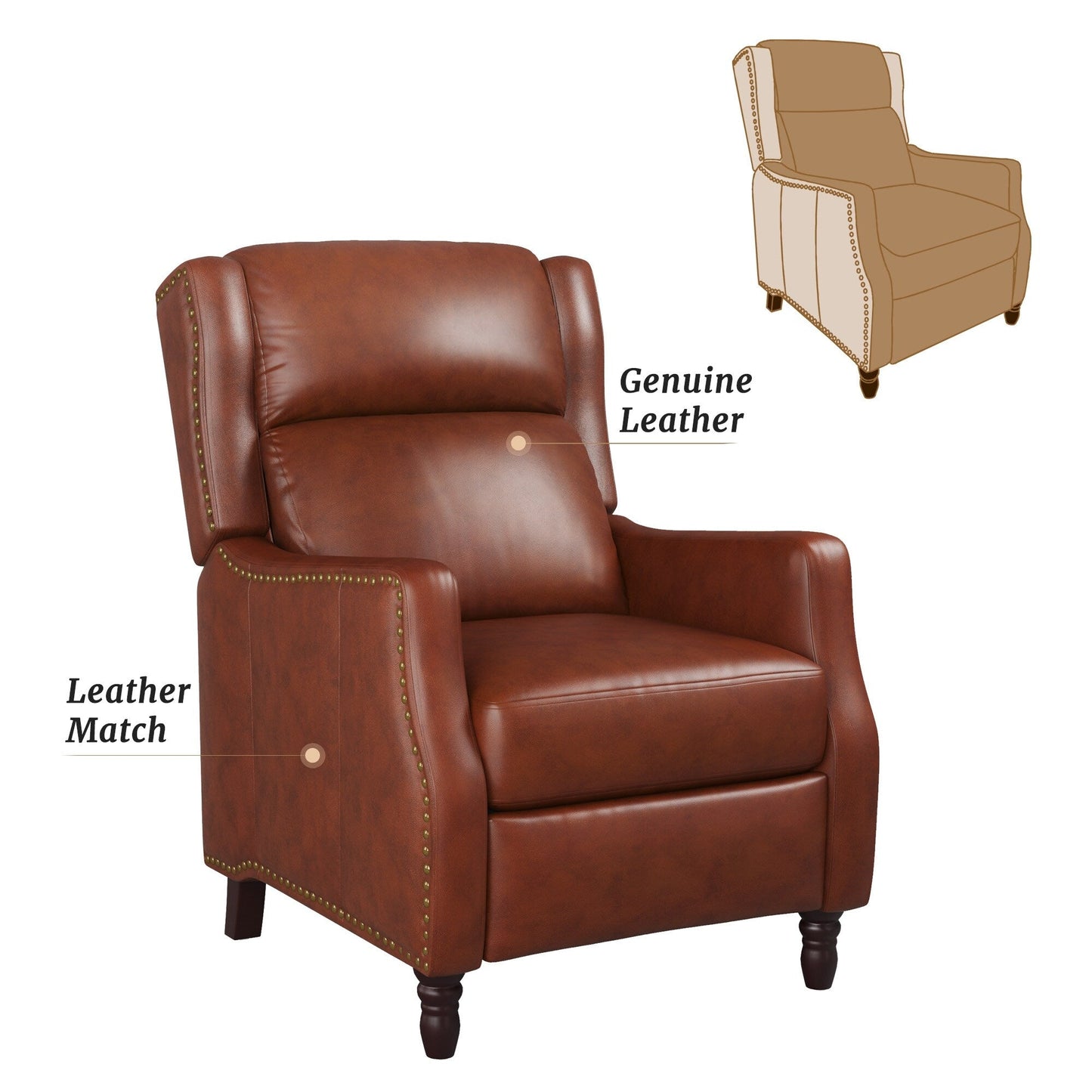 COZYMAN Modern Genuine Leather Recliner Chairs Push Back Adjustable Recliners with Comfortable Arms Set of 2