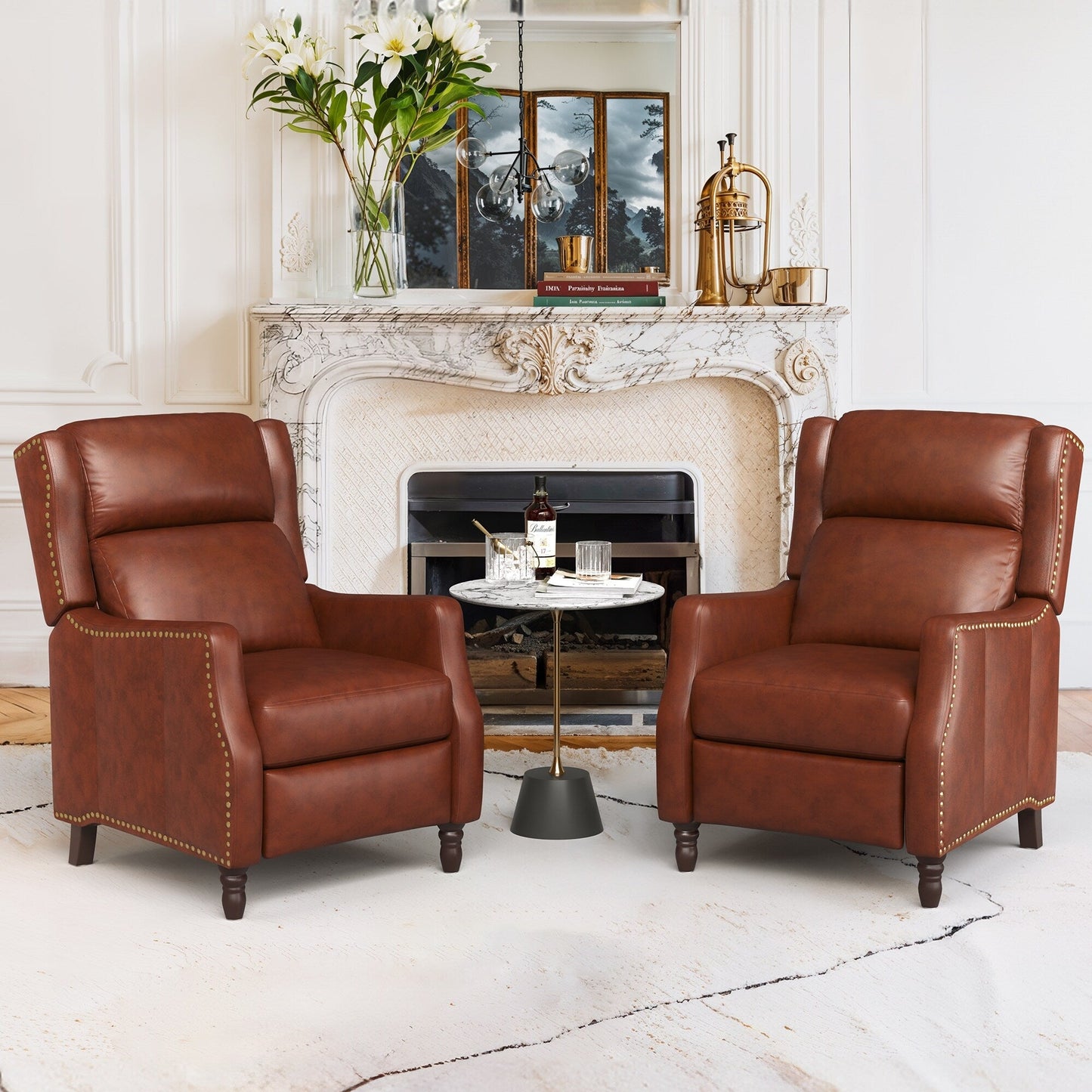 COZYMAN Modern Genuine Leather Recliner Chairs Push Back Adjustable Recliners with Comfortable Arms Set of 2