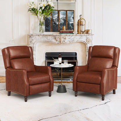 COZYMAN Modern Genuine Leather Recliner Chairs Push Back Adjustable Recliners with Comfortable Arms Set of 2