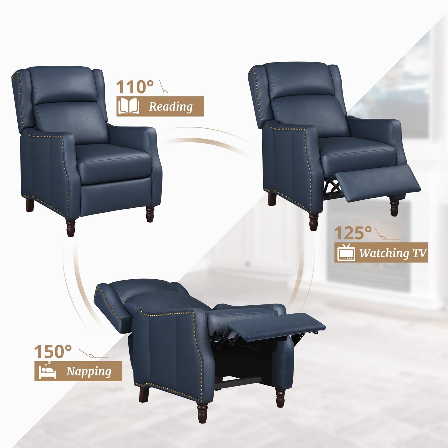 COZYMAN Modern Genuine Leather Recliner Chairs Push Back Adjustable Recliners with Comfortable Arms Set of 2