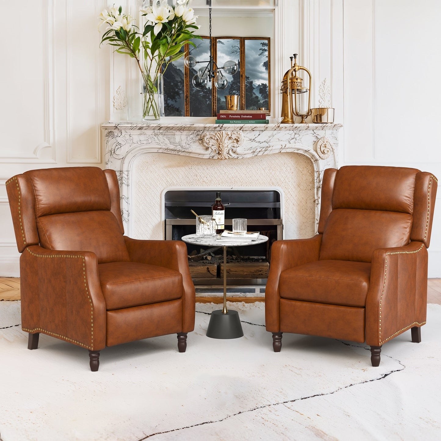 COZYMAN Modern Genuine Leather Recliner Chairs Push Back Adjustable Recliners with Comfortable Arms Set of 2