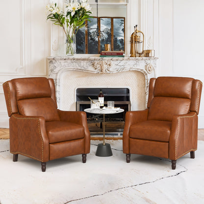COZYMAN Modern Genuine Leather Recliner Chairs Push Back Adjustable Recliners with Comfortable Arms Set of 2