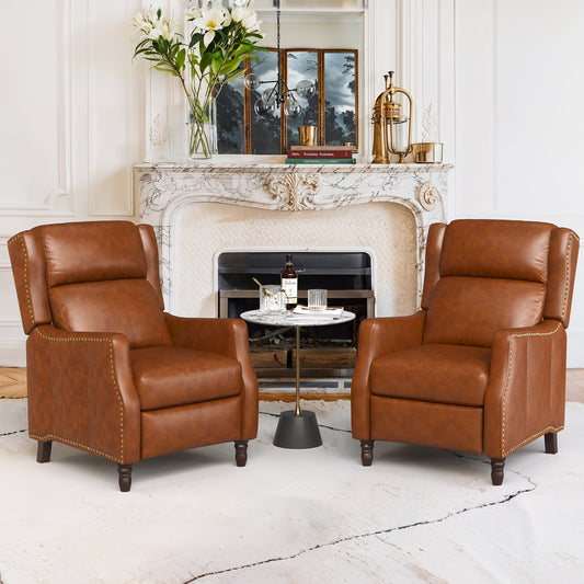 COZYMAN Modern Genuine Leather Recliner Chairs Push Back Adjustable Recliners with Comfortable Arms Set of 2