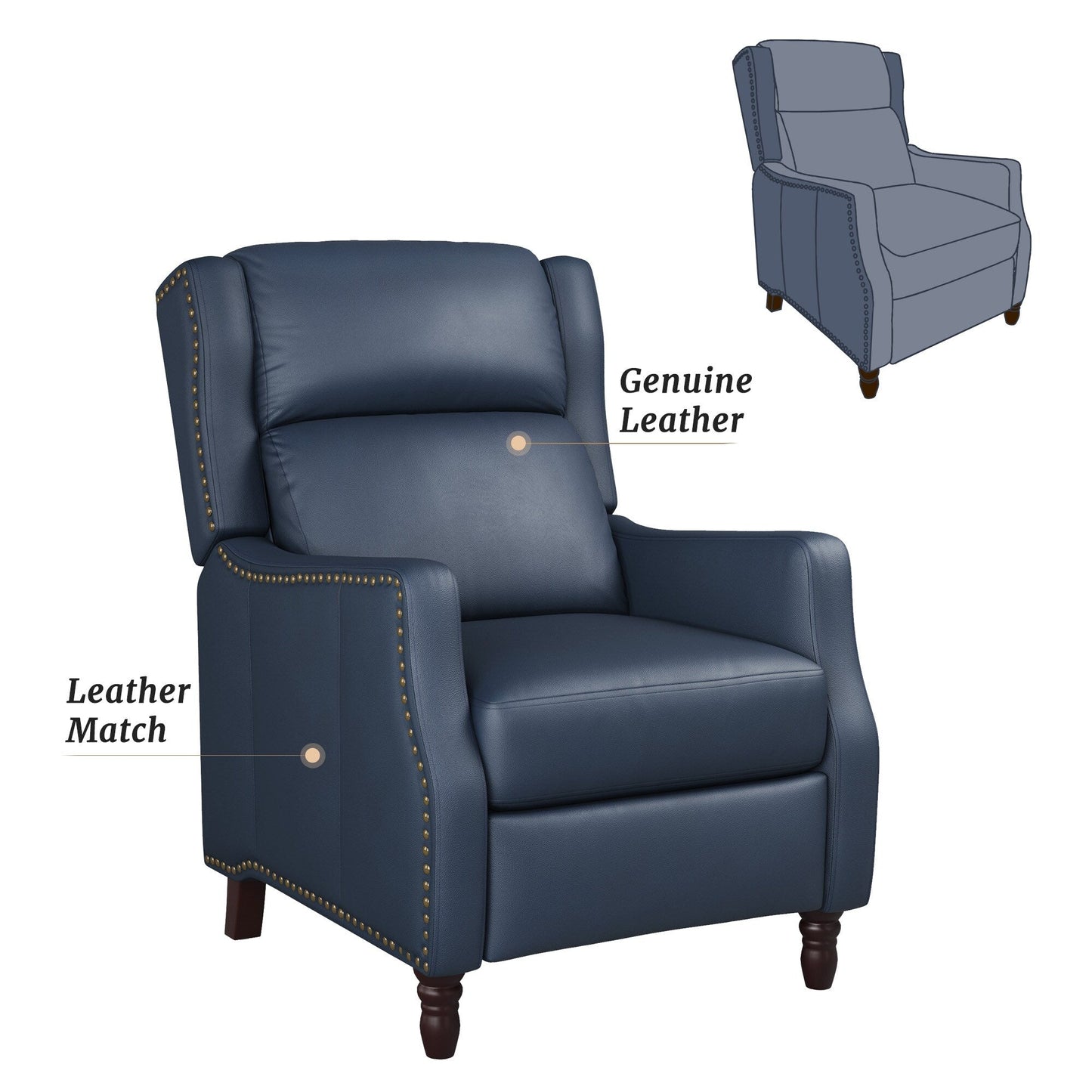 COZYMAN Modern Genuine Leather Recliner Chairs Push Back Adjustable Recliners with Comfortable Arms Set of 2