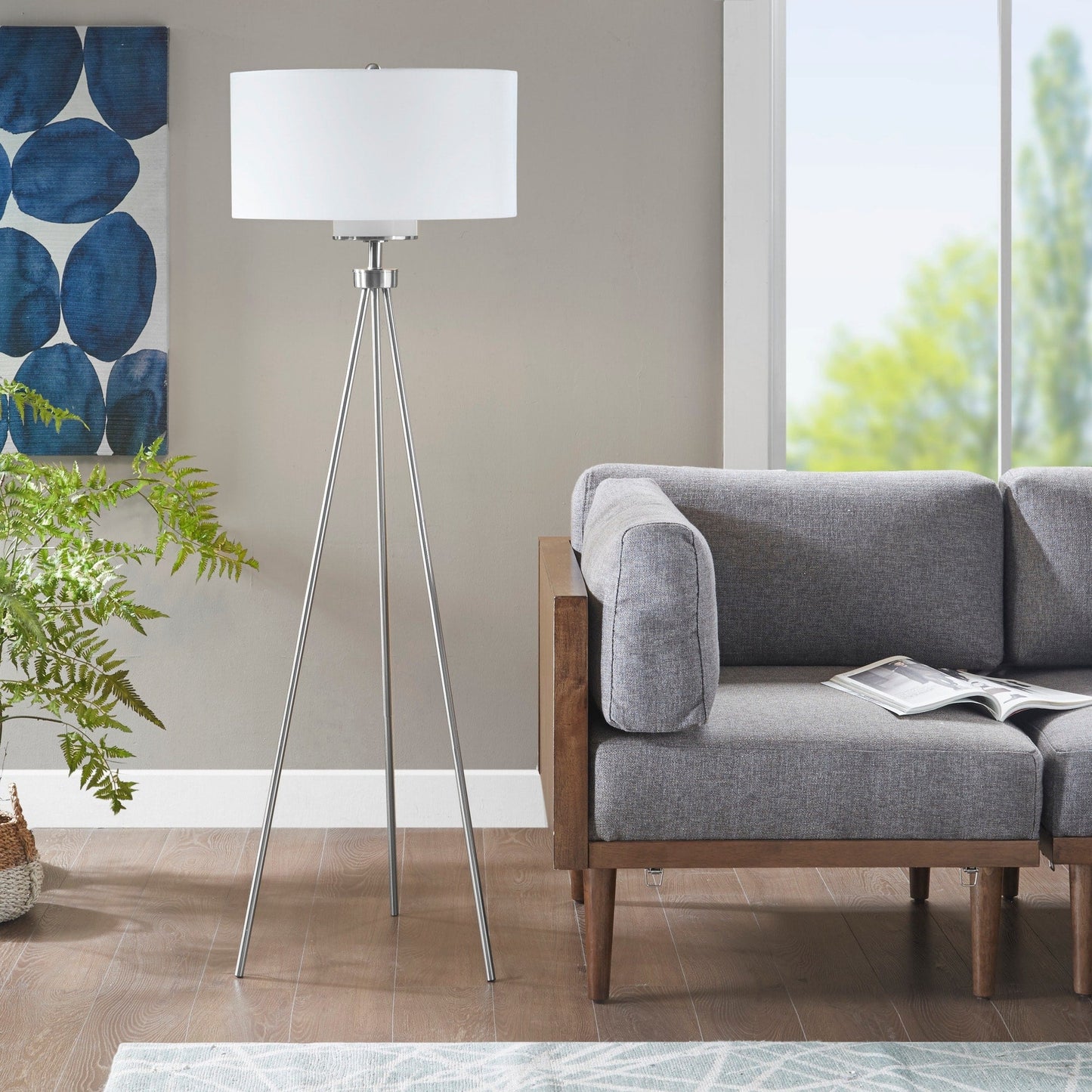 INK+IVY Pacific Metal Tripod Floor Lamp with Glass Shade