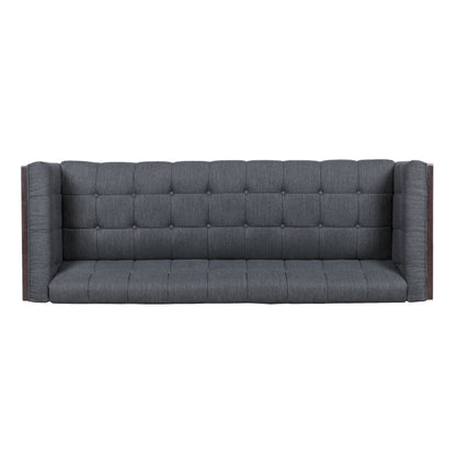 Charcoal 31.5 Button Tufted 3-seater Sofa with Wood Legs and Rubberwood Frame for Living Room