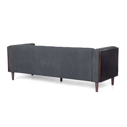 Charcoal 31.5 Button Tufted 3-seater Sofa with Wood Legs and Rubberwood Frame for Living Room