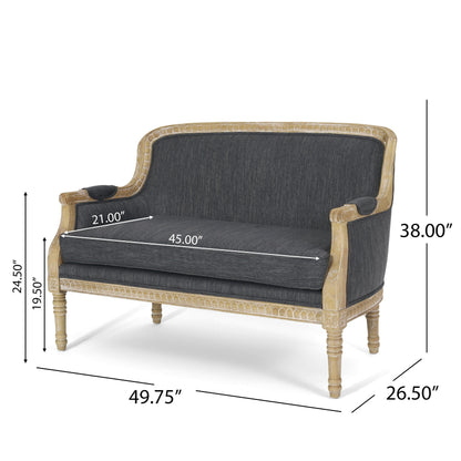 Charcoal 49.75 Wood Loveseat Sofa with Rubbey Wood Frame and Wood Legs for Living Room