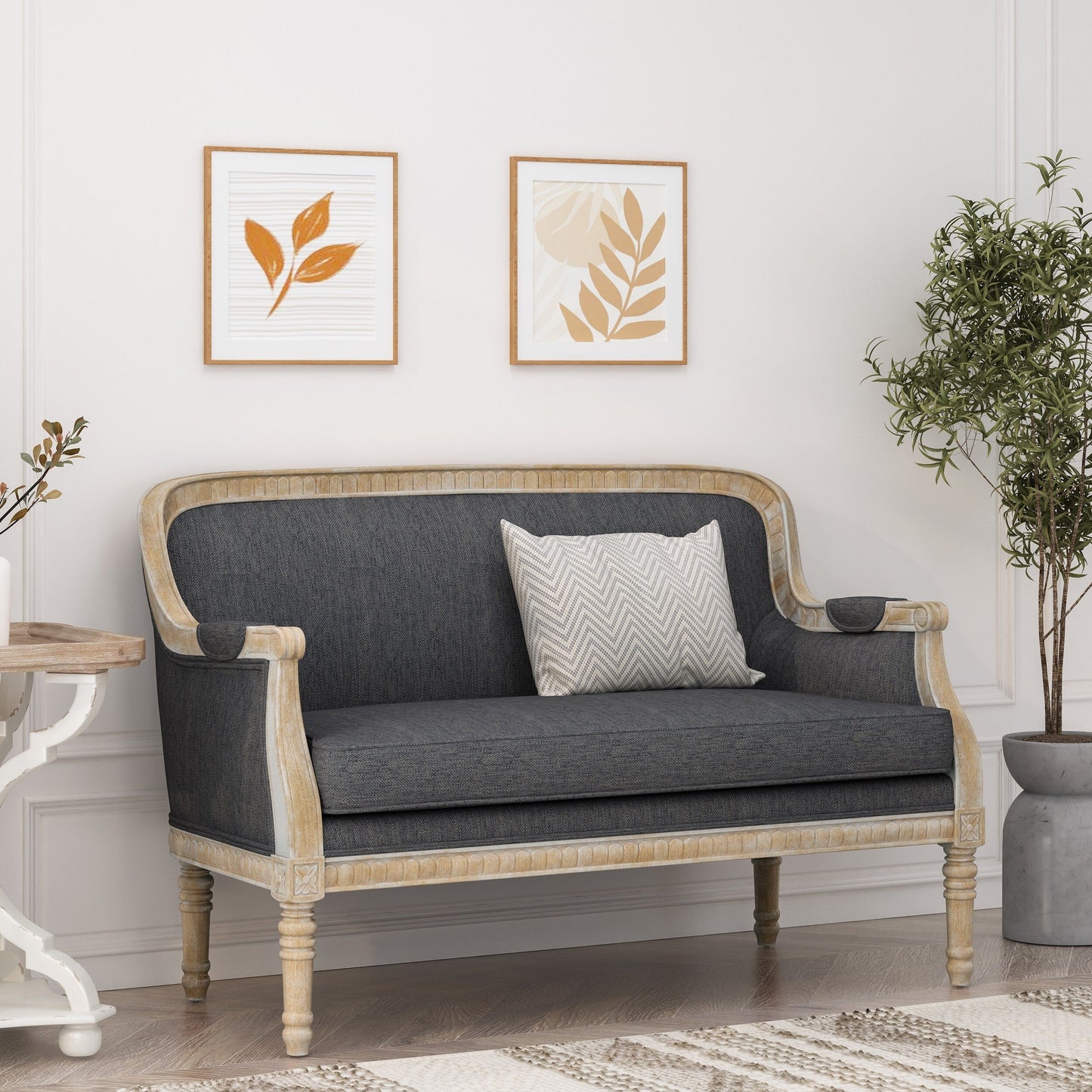 Charcoal 49.75 Wood Loveseat Sofa with Rubbey Wood Frame and Wood Legs for Living Room
