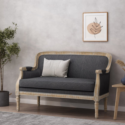 Charcoal 49.75 Wood Loveseat Sofa with Rubbey Wood Frame and Wood Legs for Living Room