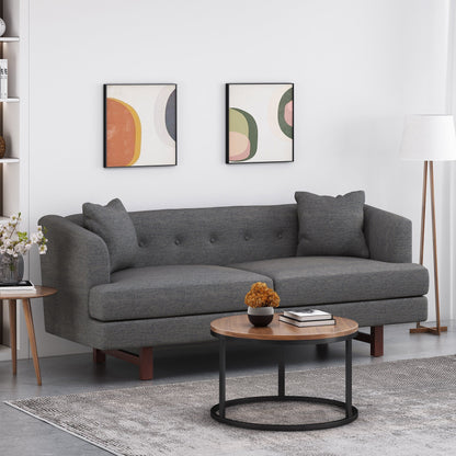 Charcoal 73.5 3-seater Button Tufted Sofa with Wood Legs and Pillows for Living Room