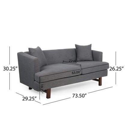 Charcoal 73.5 3-seater Button Tufted Sofa with Wood Legs and Pillows for Living Room