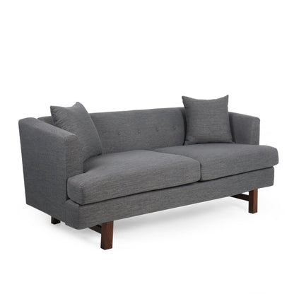 Charcoal Button Tufted 3-seater Sofa with Wood Legs and Pillows