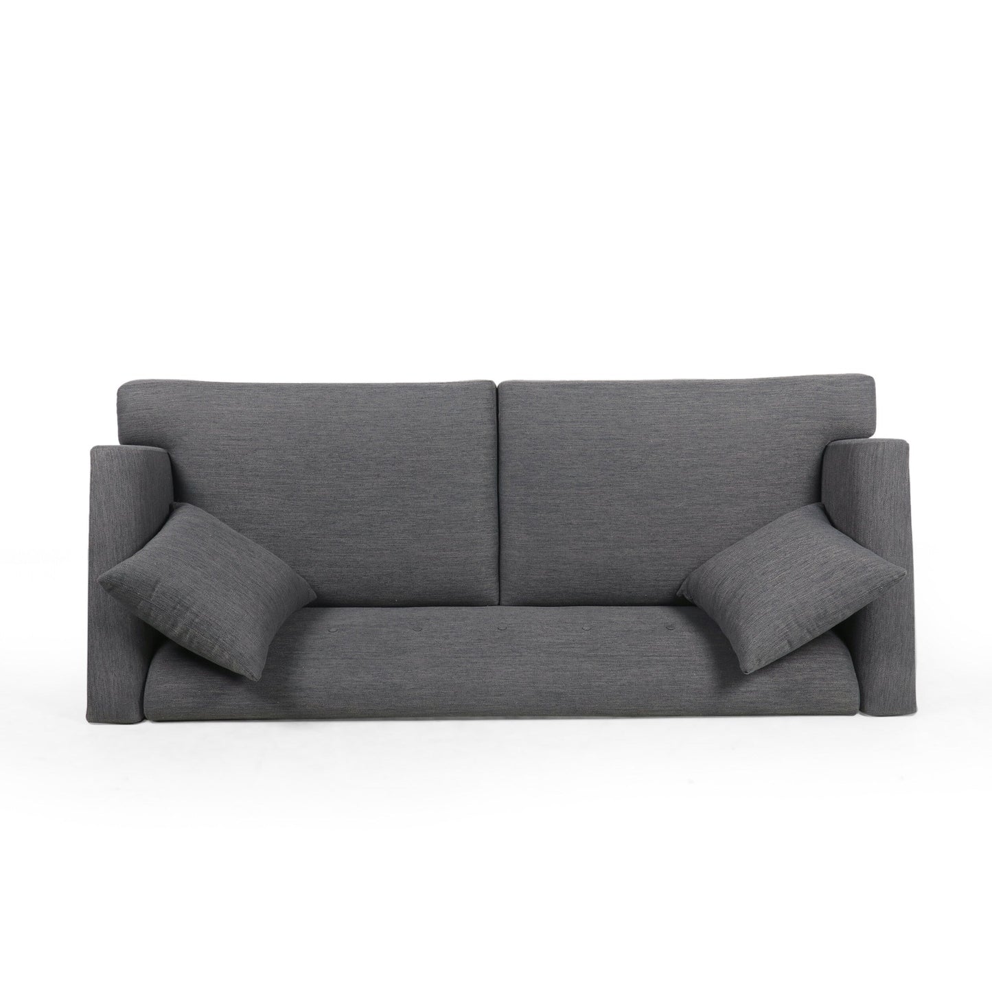 Charcoal Button Tufted 3-seater Sofa with Wood Legs and Pillows