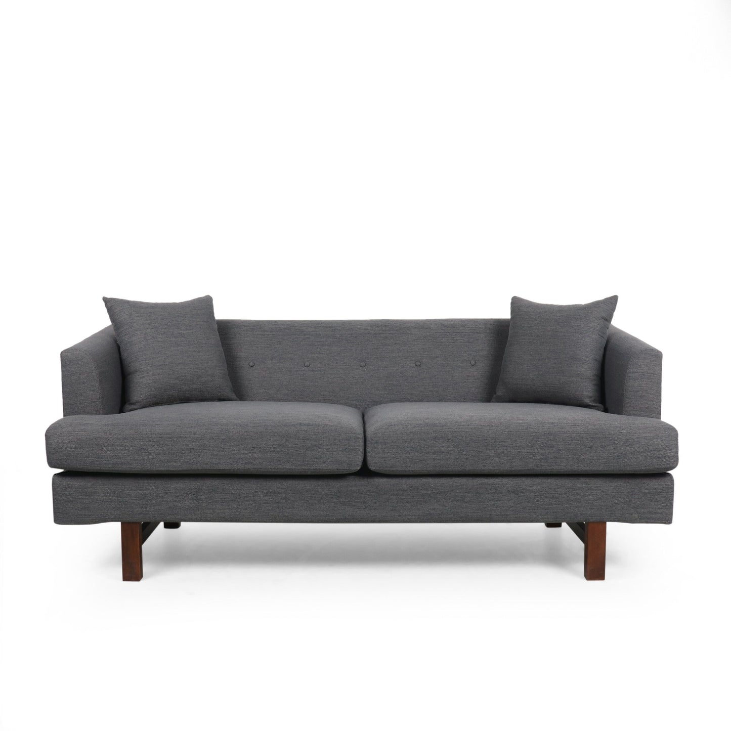 Charcoal Button Tufted 3-seater Sofa with Wood Legs and Pillows