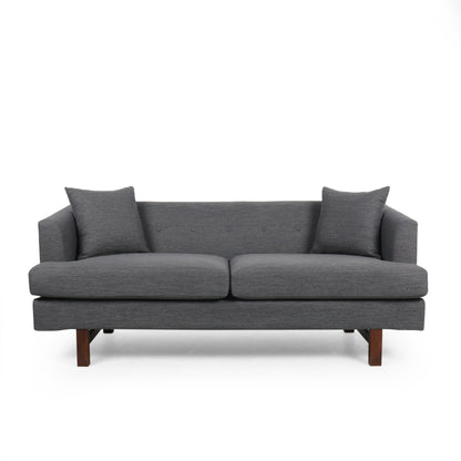 Charcoal Button Tufted 3-seater Sofa with Wood Legs and Pillows
