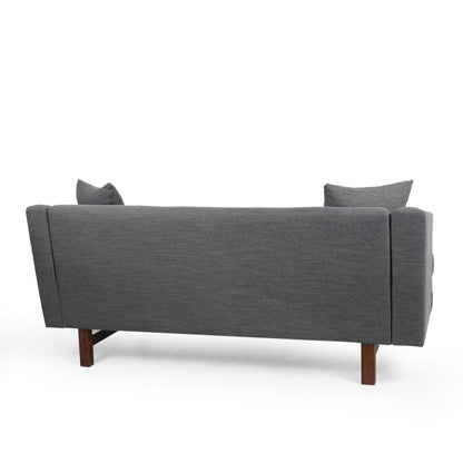 Charcoal Button Tufted 3-seater Sofa with Wood Legs and Pillows