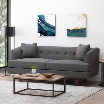 Charcoal Button Tufted 3-seater Sofa with Wood Legs and Pillows