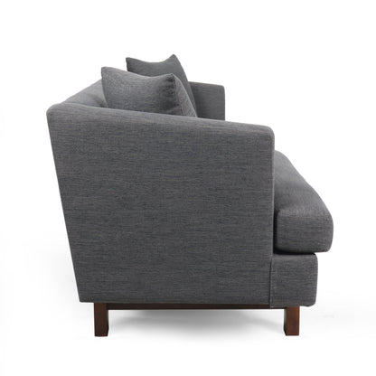 Charcoal Button Tufted 3-seater Sofa with Wood Legs and Pillows