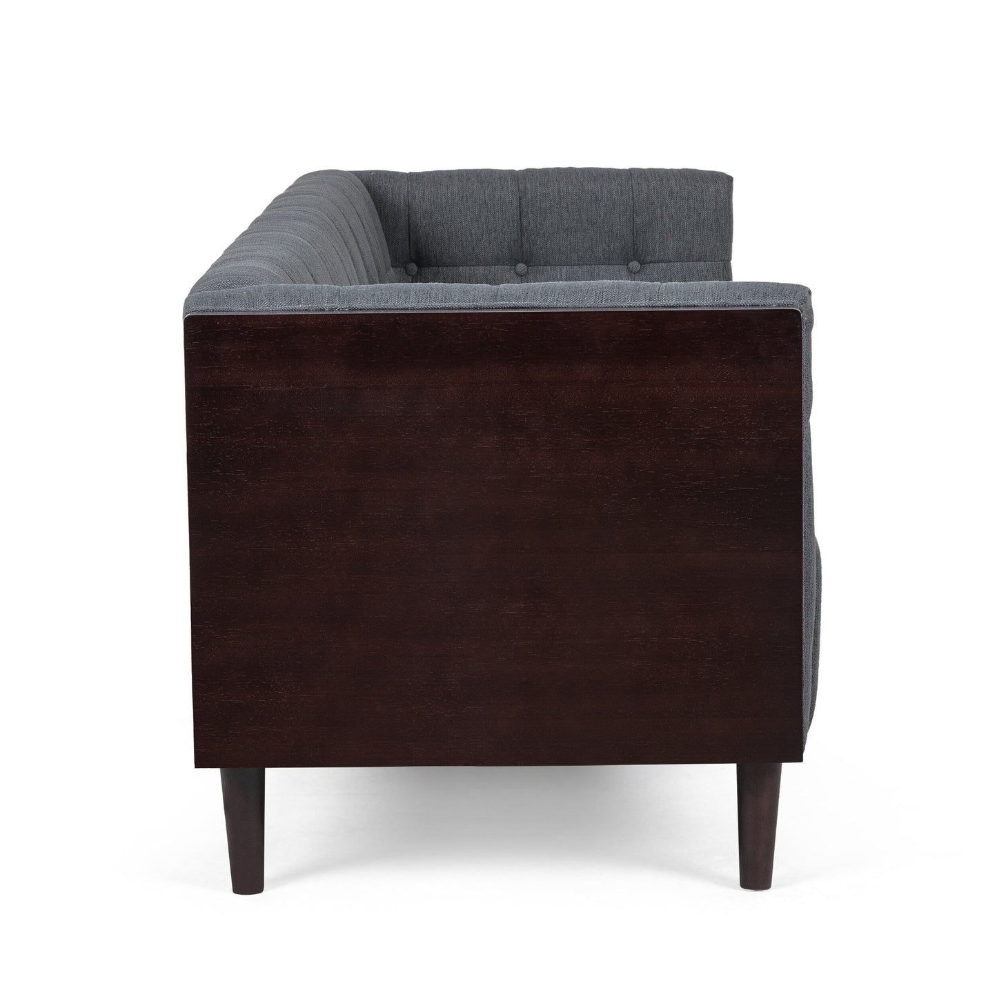 Charcoal Button Tufted 3-seater Sofa with Wood Legs