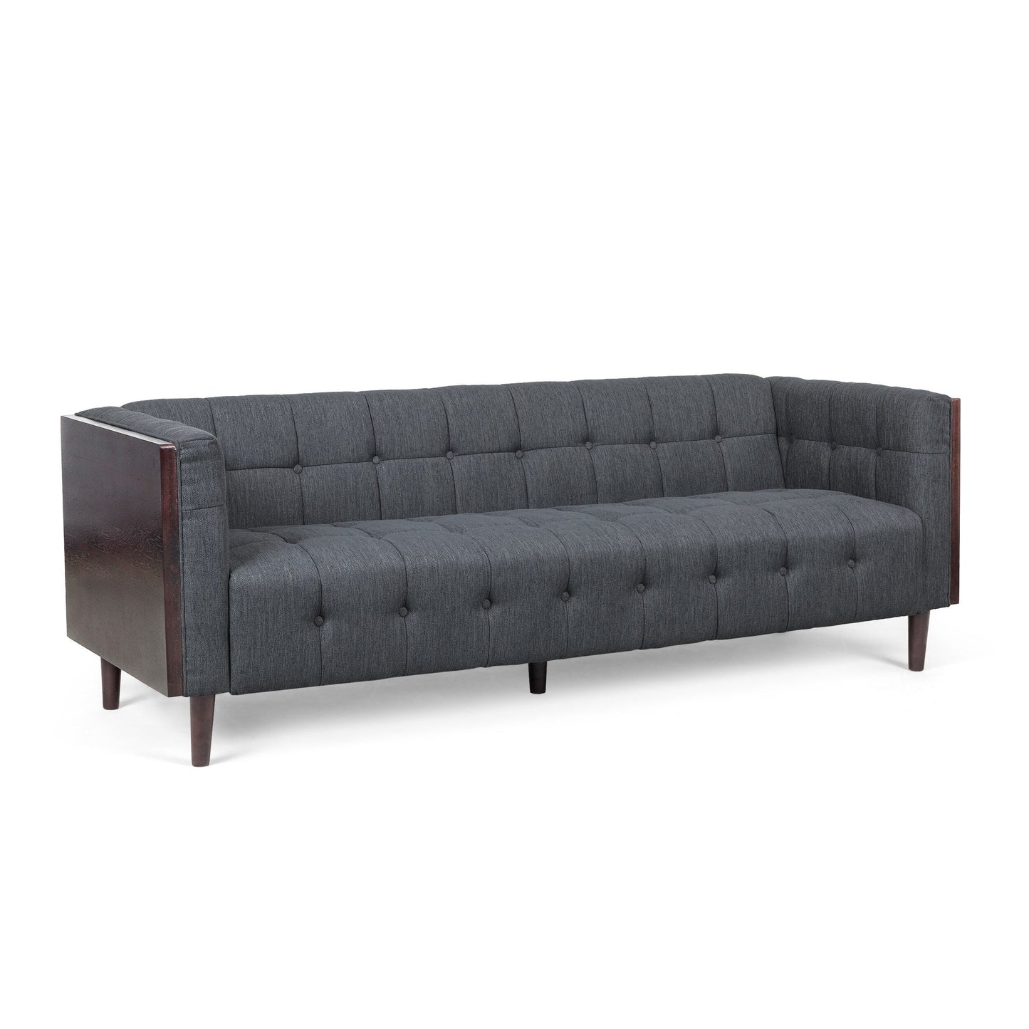 Charcoal Button Tufted 3-seater Sofa with Wood Legs