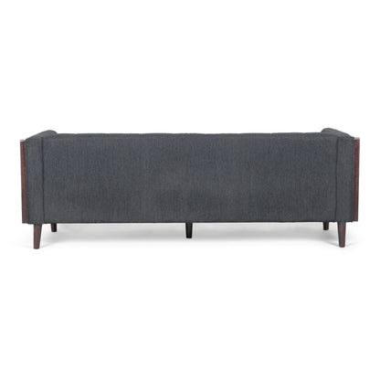 Charcoal Button Tufted 3-seater Sofa with Wood Legs