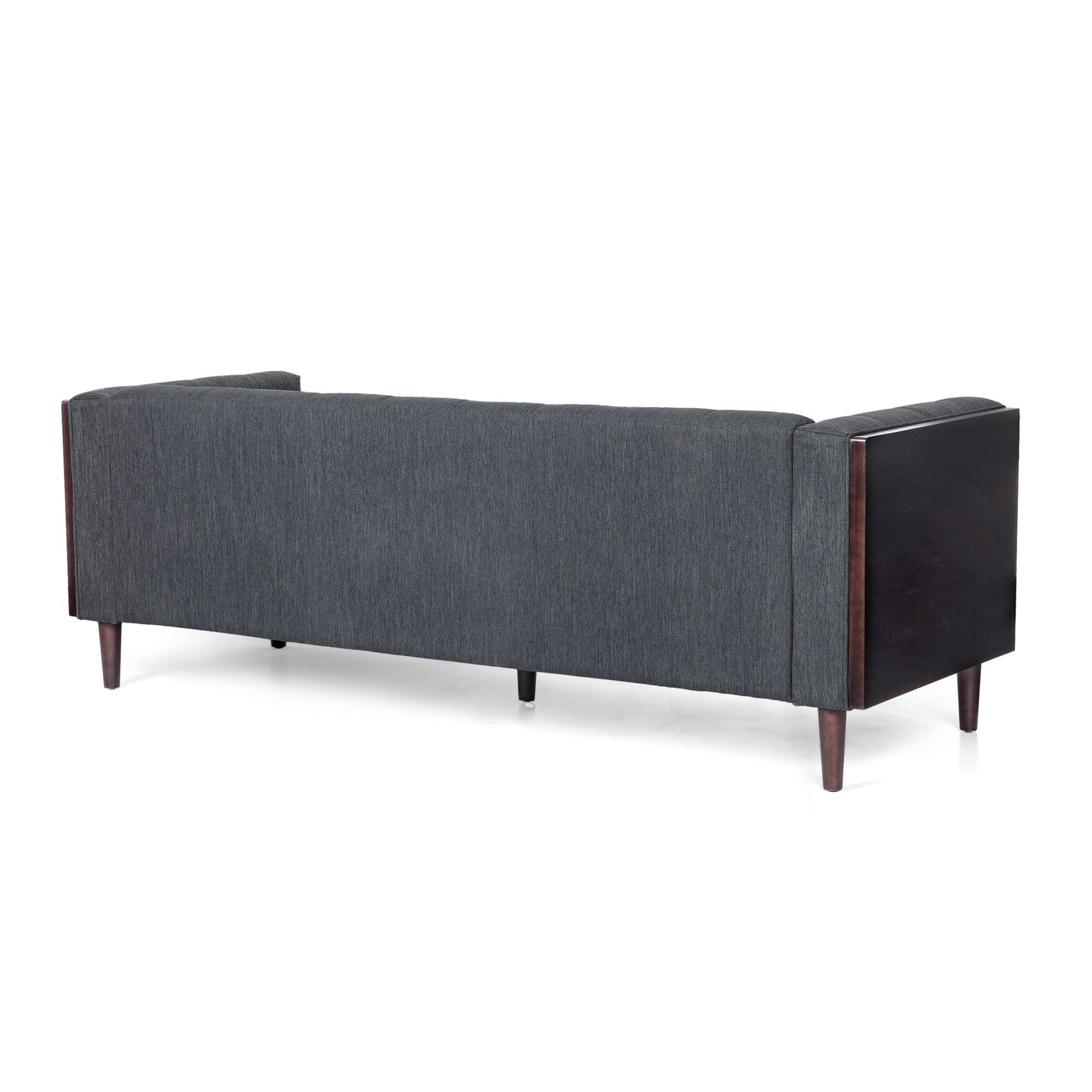 Charcoal Button Tufted 3-seater Sofa with Wood Legs
