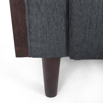 Charcoal Button Tufted 3-seater Sofa with Wood Legs