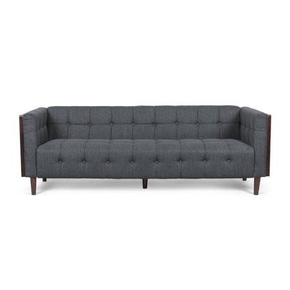Charcoal Button Tufted 3-seater Sofa with Wood Legs